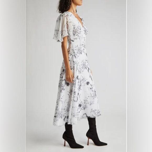 Victoria Beckham Floaty Floral Print Godet Midi Dress size 0 - Picture 5 of 16